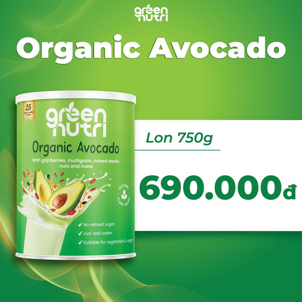 Sữa Hạt Ngũ Cốc Organic Avocado Green Nutri 750g - BCAAs Duy Trì Sức Khỏe Khối Cơ, Thuần Chay, Nhập Khẩu Malaysia