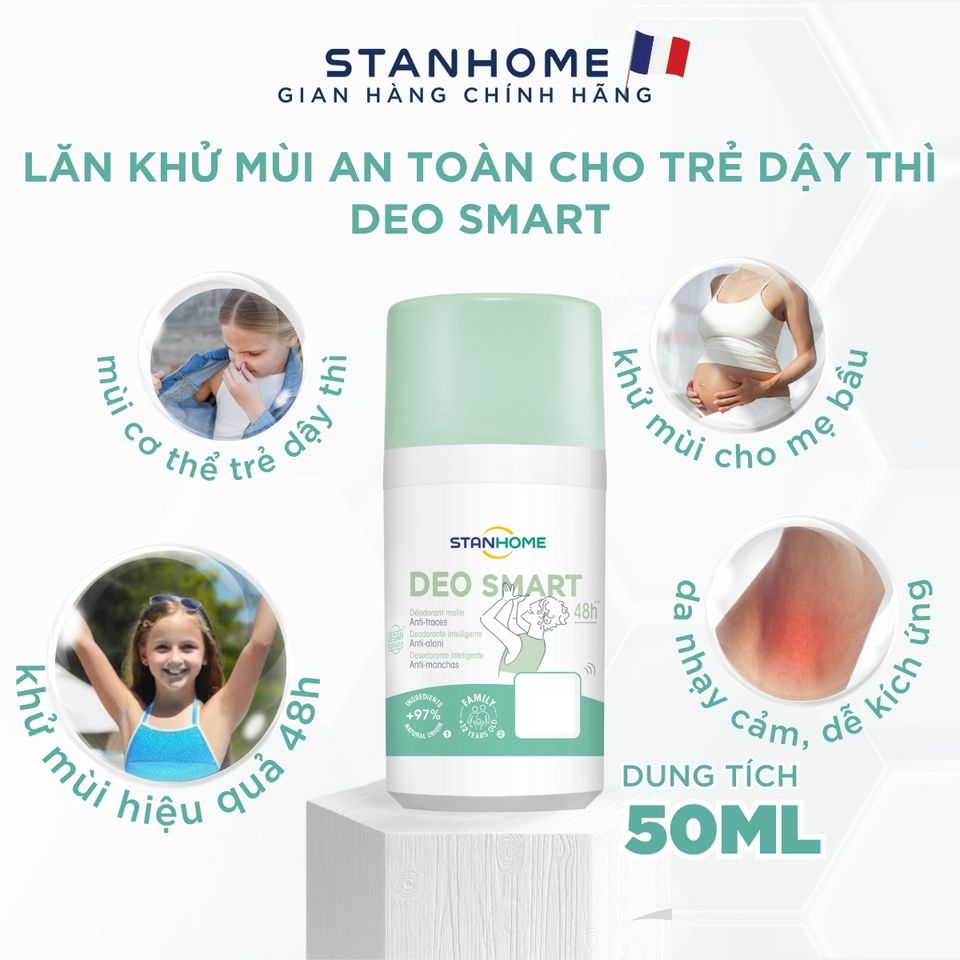 Lăn Khử Mùi Dịu Nhẹ Stanhome Deo Smart 50ml - Khử Mùi Tự Nhiên Cho Trẻ Dậy Thì, Không Cồn, Hương Thơm Duy Trì Suốt 48 Giờ
