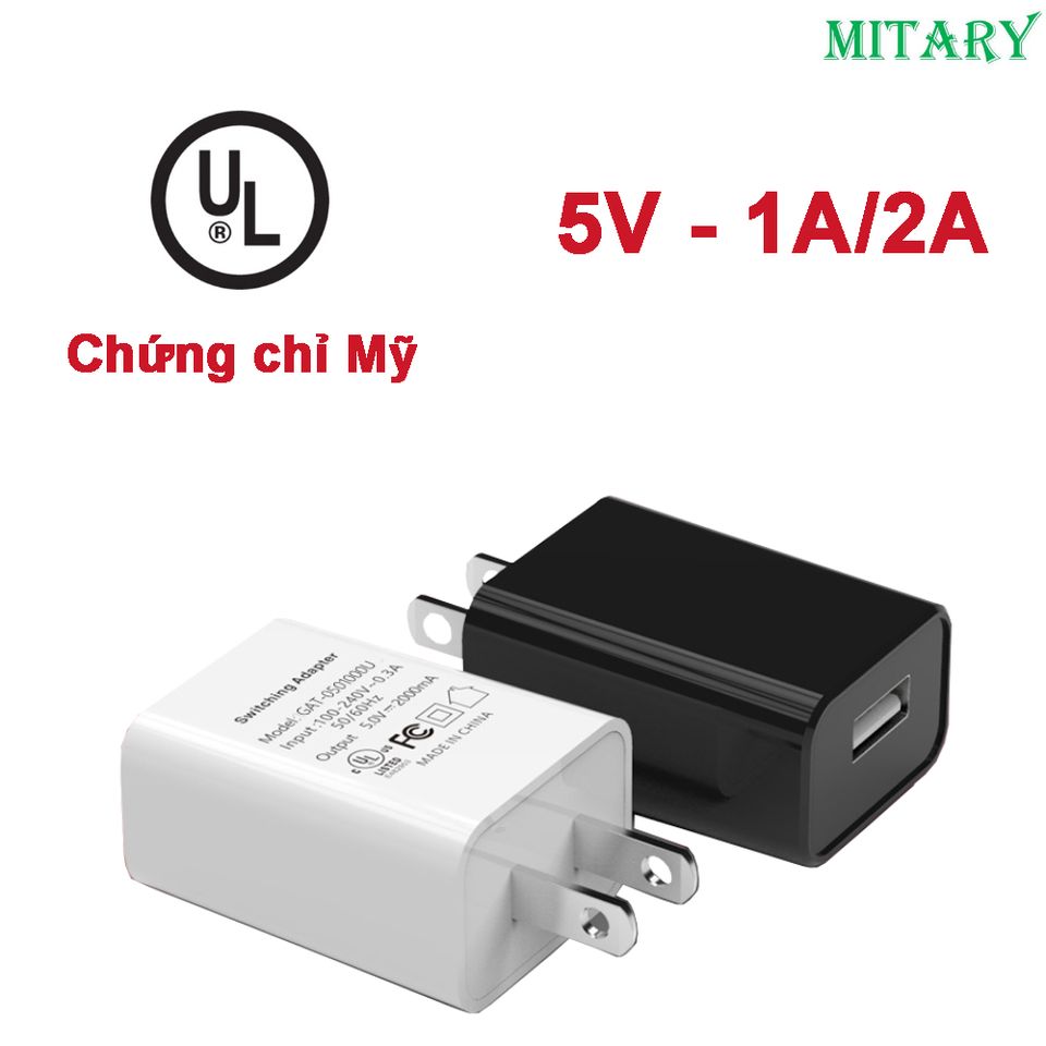 Củ Sạc 5V USB UL - Nguồn Sạc An Toàn Cho Camera, Đèn Học LED, Điện Thoại, Vợt Muỗi - Chất Lượng Cao, Nhiều Chế Độ Bảo Vệ