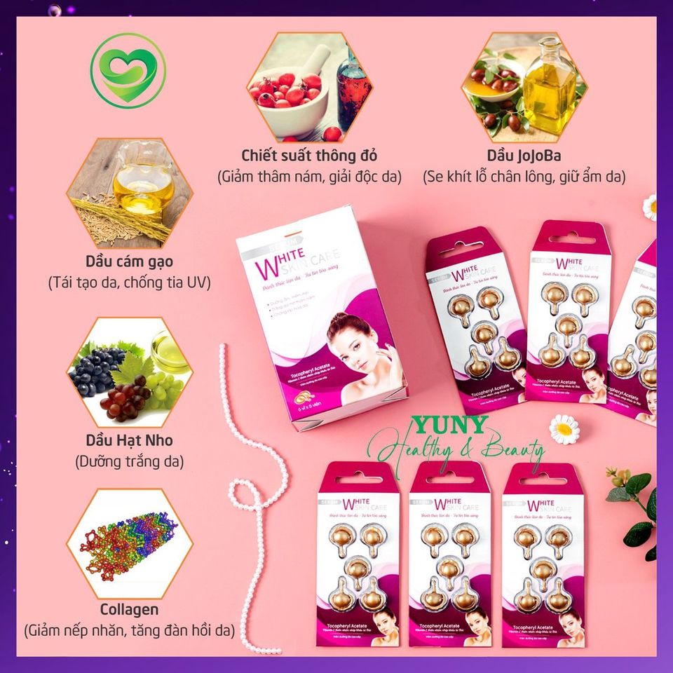 Serum Trắng Da White Skin Care VAK - Tinh Chất Dưỡng Ẩm, Chống Lão Hoá, Mờ Nám - Hộp 30 Viên