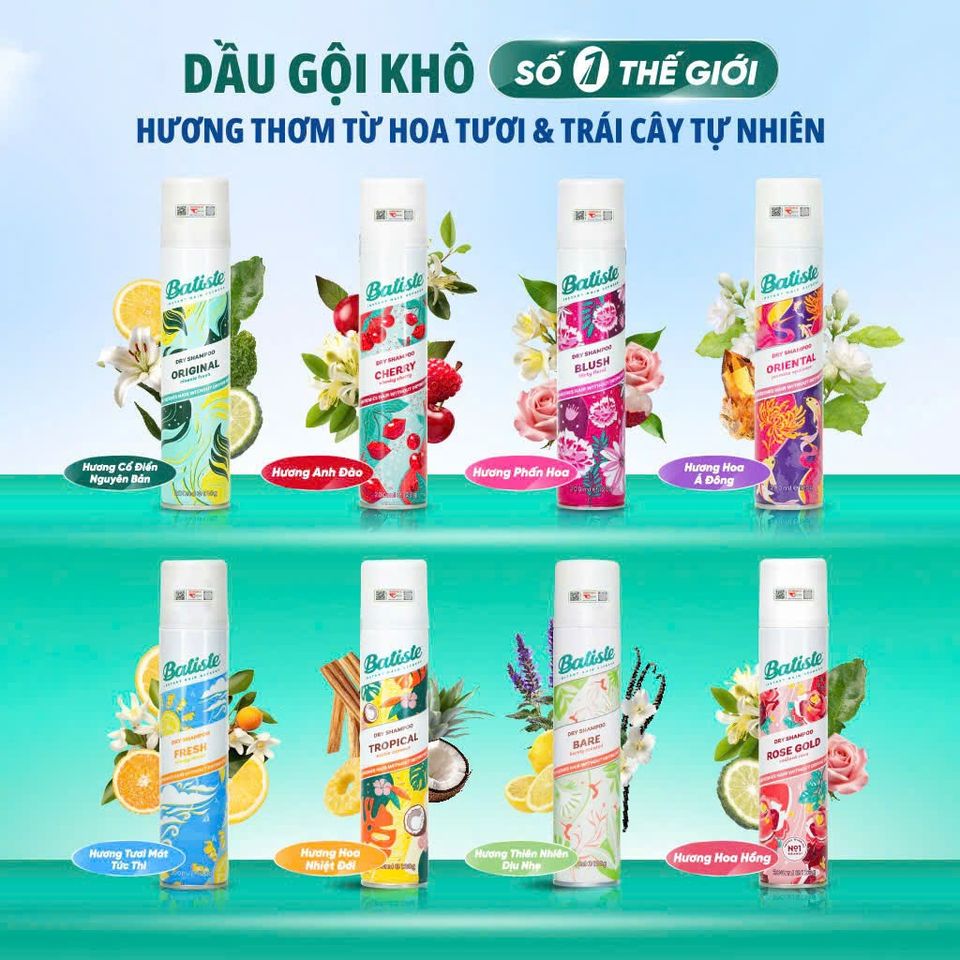 Dầu Gội Khô Batiste 200 ml - Giải pháp nhanh chóng cho tóc bóng mượt, sạch sẽ không cần nước, hoàn hảo cho người bận rộn và du lịch.