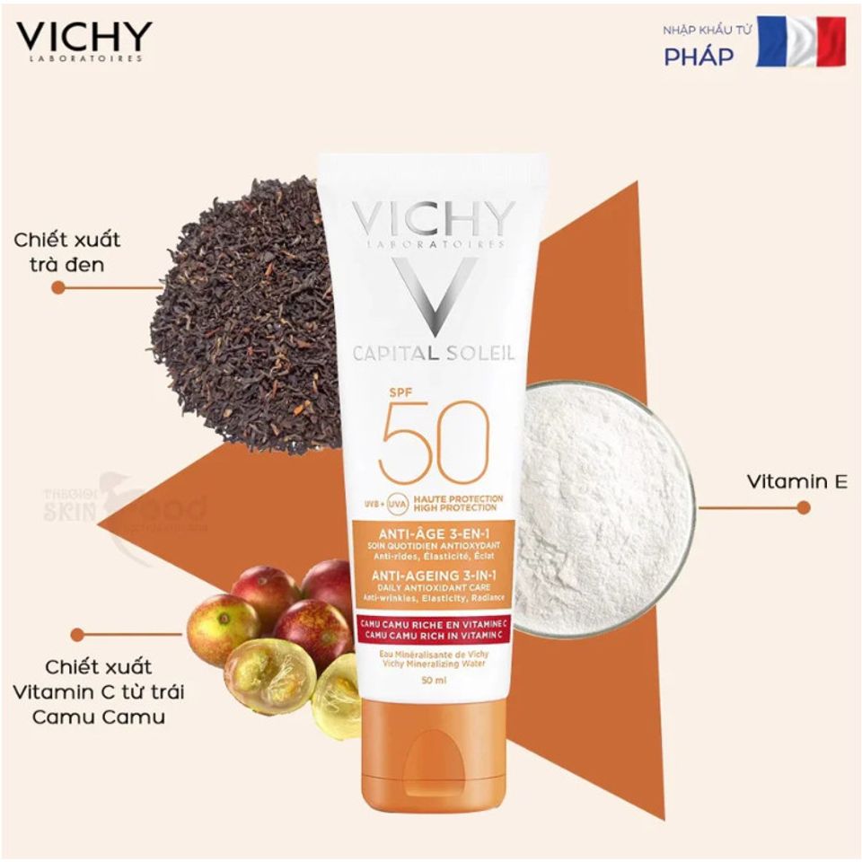 Kem Chống Nắng Ngăn Ngừa Lão Hoá Vichy SPF50+ - Dưỡng Ẩm, Chống Tia UV, 50ml - Sản Phẩm Chăm Sóc Da Bất Liệu Thiếu