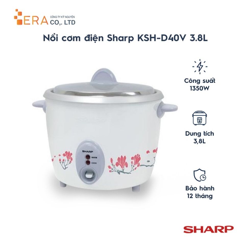 Nồi Cơm Điện Sharp KSH-D40V 3.8L - Dung Tích Lớn, Chức Năng Giữ Ấm 5 Giờ, Hàng Chính Hãng Thái Lan