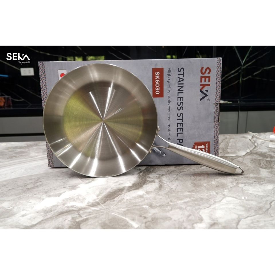 Chảo Cạn Lòng Inox SEKA 26Cm SK6030 - 5 Lớp Nguyên Khối, Chống Dính Tự Nhiên, An Toàn Mọi Loại Bếp