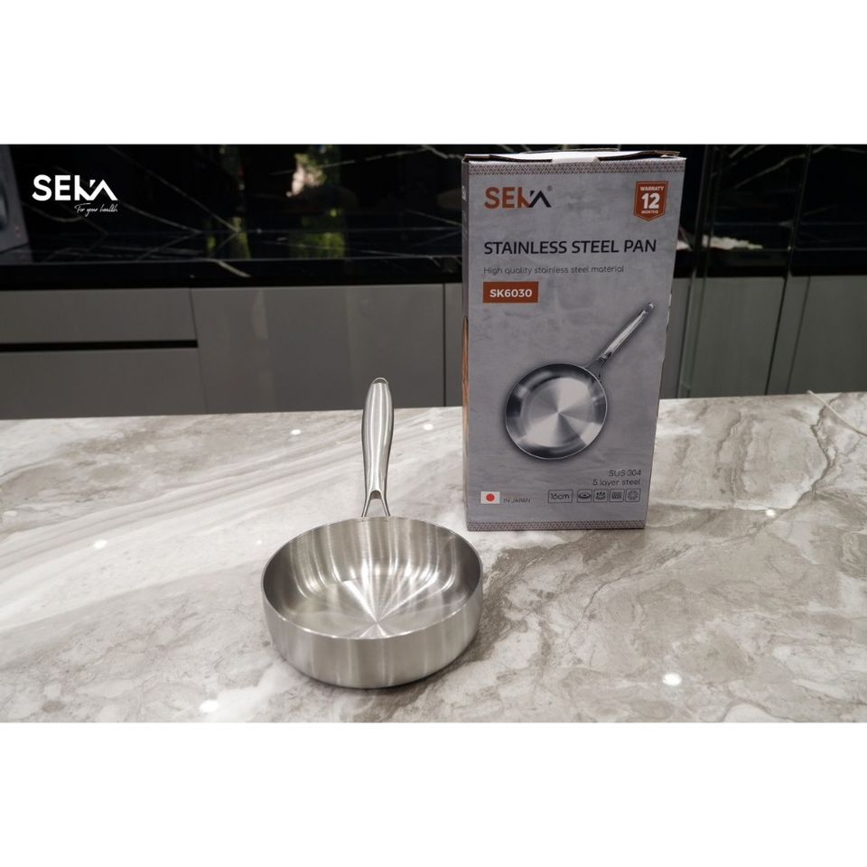 Chảo Cạn Lòng Inox SEKA 26Cm SK6030 - 5 Lớp Nguyên Khối, Chống Dính Tự Nhiên, An Toàn Mọi Loại Bếp
