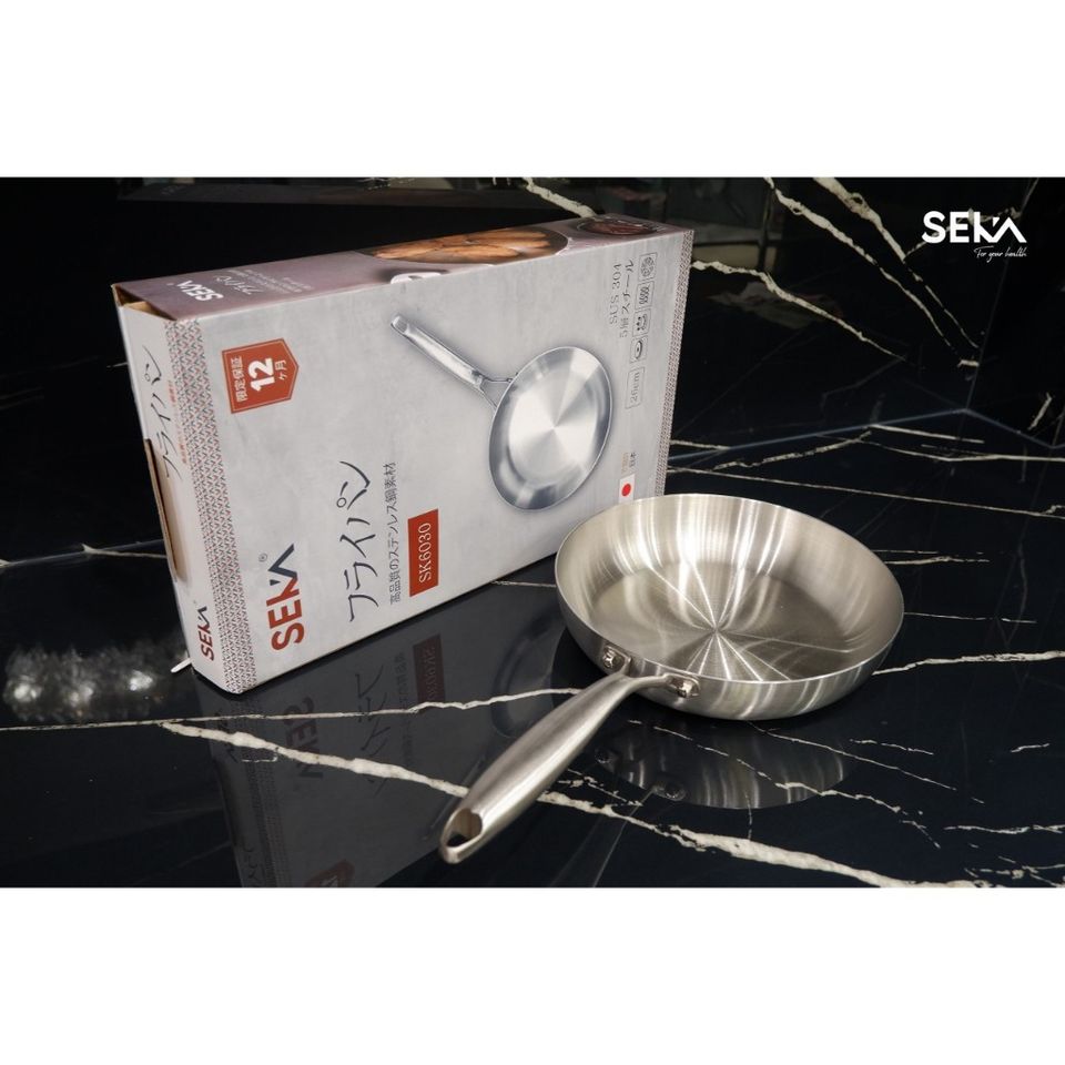 Chảo Cạn Lòng Inox SEKA 26Cm SK6030 - 5 Lớp Nguyên Khối, Chống Dính Tự Nhiên, An Toàn Mọi Loại Bếp