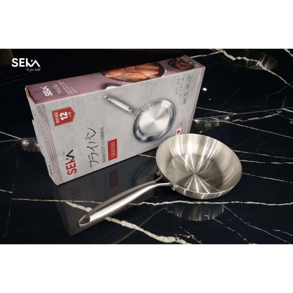 Chảo Cạn Lòng Inox SEKA 26Cm SK6030 - 5 Lớp Nguyên Khối, Chống Dính Tự Nhiên, An Toàn Mọi Loại Bếp
