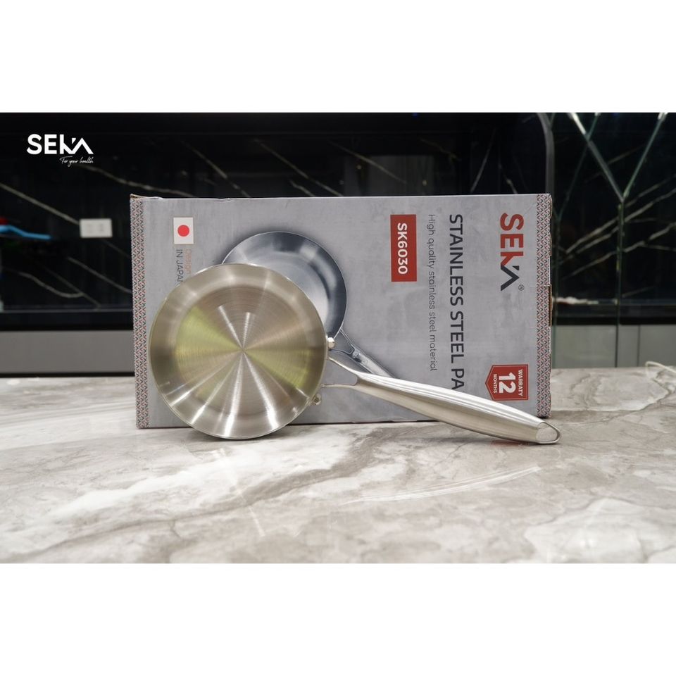 Chảo Cạn Lòng Inox SEKA 26Cm SK6030 - 5 Lớp Nguyên Khối, Chống Dính Tự Nhiên, An Toàn Mọi Loại Bếp