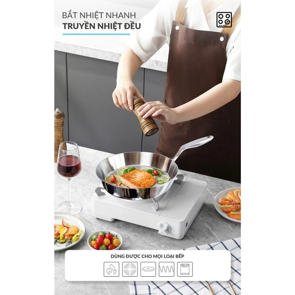 Chảo Cạn Inox 316 Haatz Cao Cấp 3 Lớp, Phù Hợp Mọi Loại Bếp, Đường Kính 20-26cm, Bảo Hành 5 Năm, An Toàn và Bền Bỉ