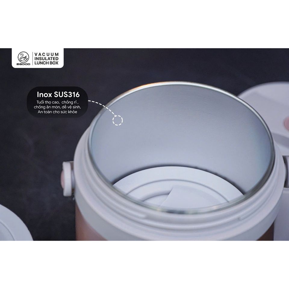 Hộp Cơm Giữ Nhiệt 2GOOD HC50 - 1600ml Inox SUS316 Kèm Thìa & Đũa - Giữ Nóng Thực Phẩm, Tiện Lợi Mang Đi Học, Đi Làm