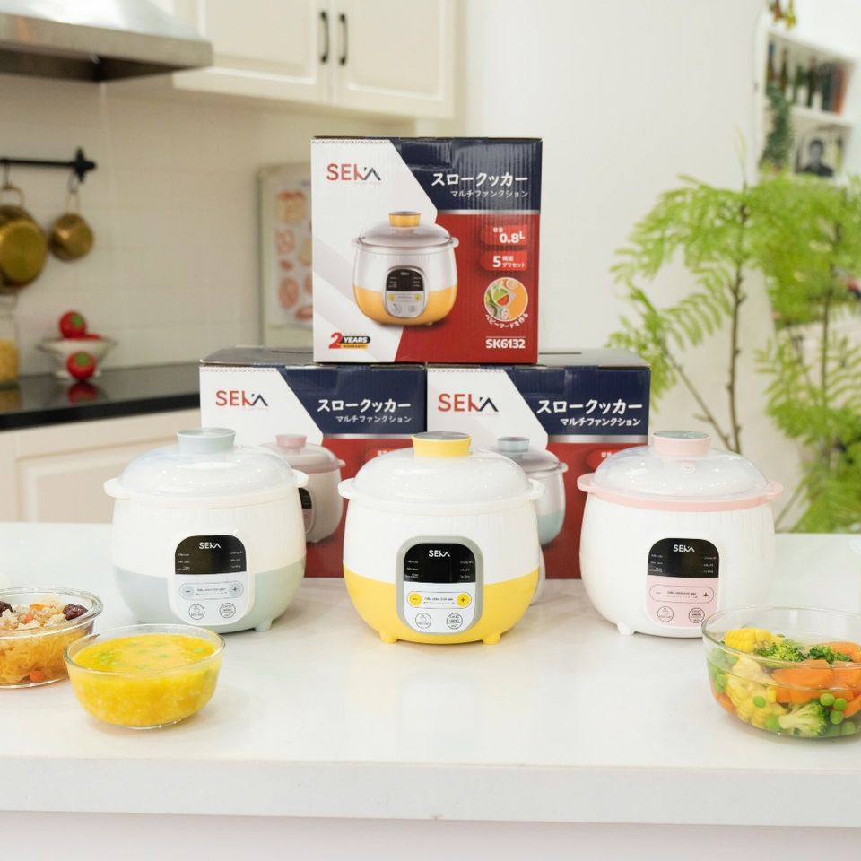 Nồi Nấu Cháo Chậm 6 Chức Năng SEKA GT68 (1L)  - SK6132 (0,8L) Cho Bé Ăn Dặm, Bảo Hành 12 Tháng