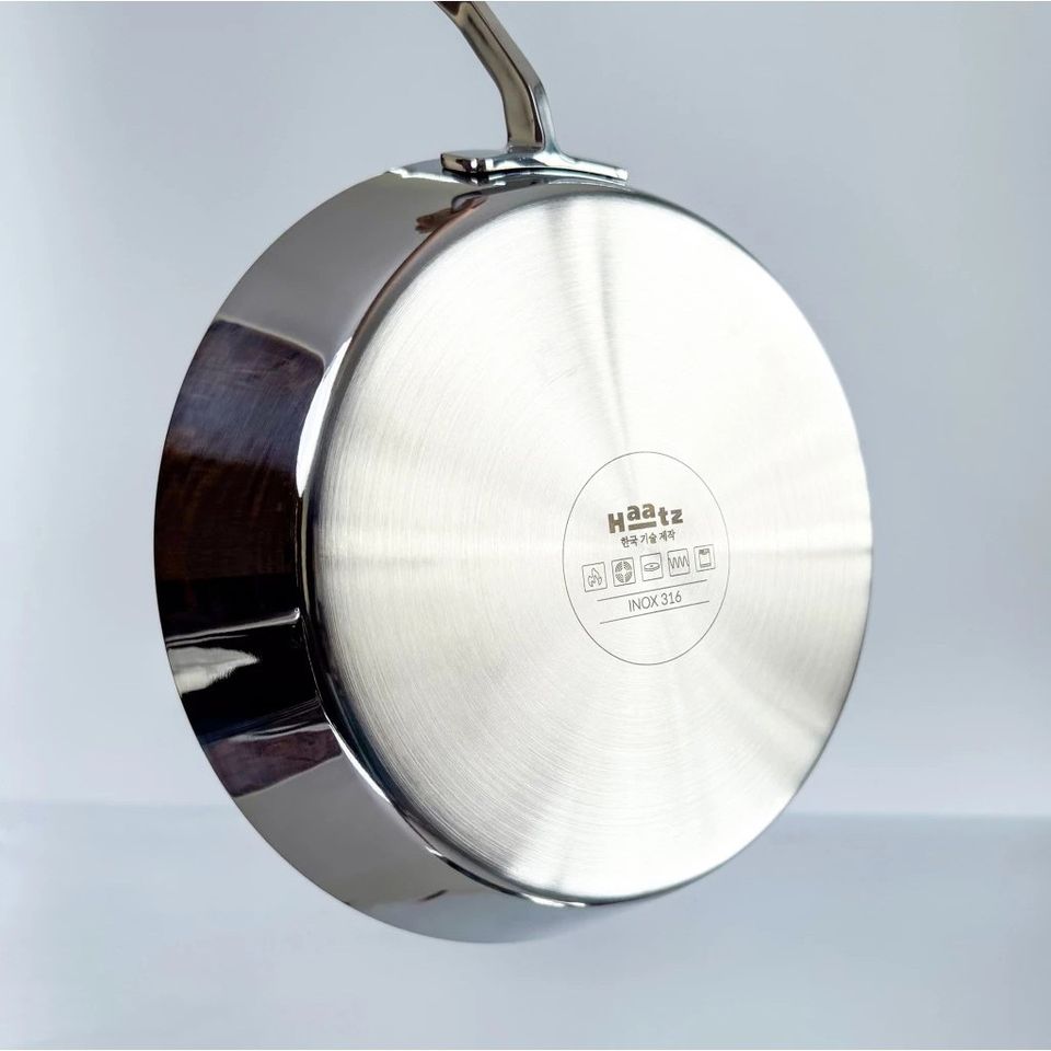 Chảo Cạn Inox 316 Cao Cấp Haatz 3 Lớp Liên Khối - Bảo Hành 5 Năm, Đa Năng Sử Dụng Cho Tất Cả Các Loại Bếp