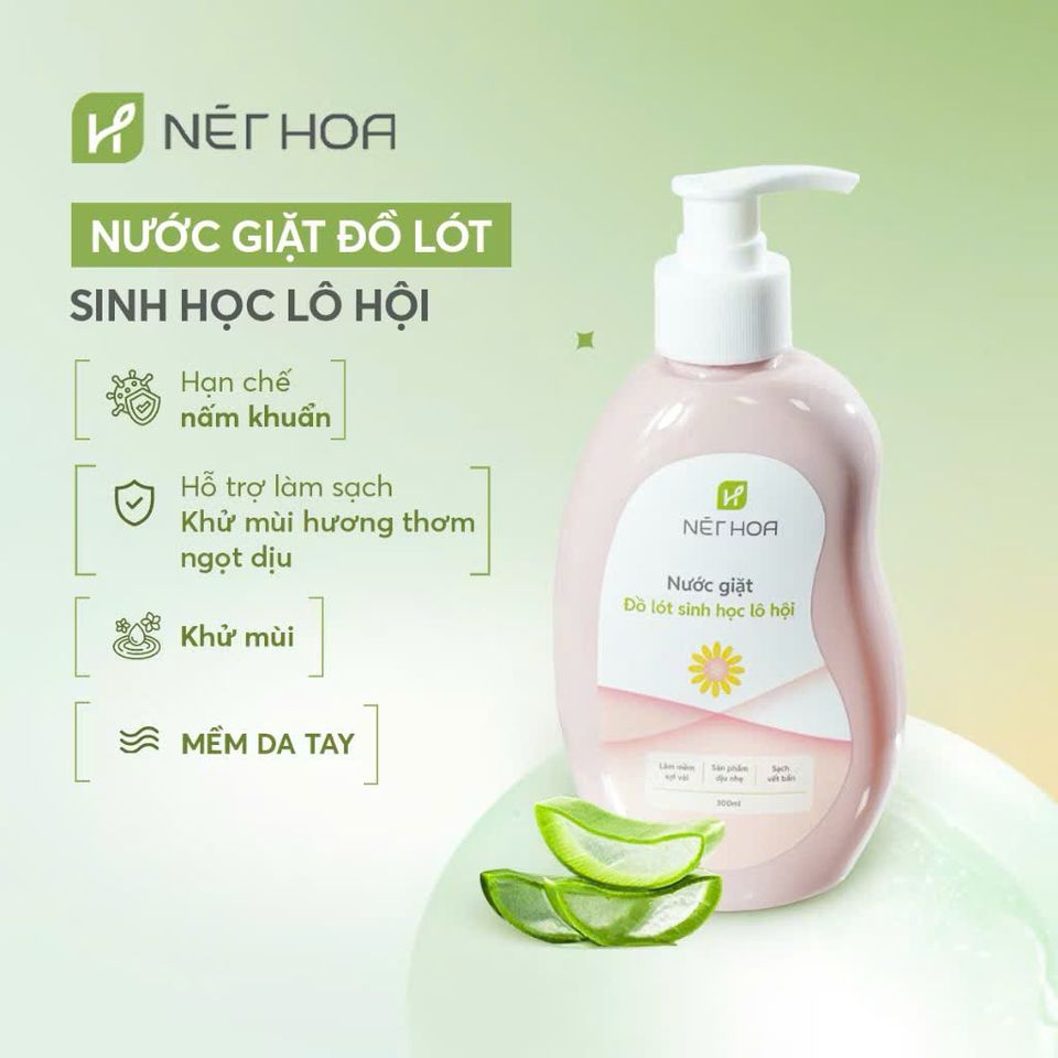 Nước Giặt Đồ Lót Sinh Học Lô Hội Nét Hoa 300ml - An Toàn Cho Da Nhạy Cảm, Kháng Khuẩn, Làm Sạch Dịu Nhẹ
