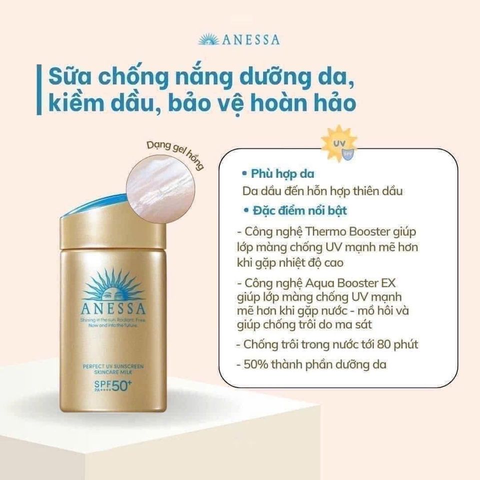 Kem Chống Nắng Anessa Perfect UV Sunscreen Milk SPF50+ 60ml - Bảo vệ da hoàn hảo, không nhờn rít, chống thấm nước, phù hợp mọi loại da