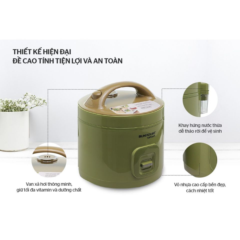 Nồi cơm điện SUNHOUSE MAMA 1.8L SHD8665G - Nấu cơm ngon, giữ ấm, thiết kế hiện đại, phù hợp cho 4-6 người dùng
