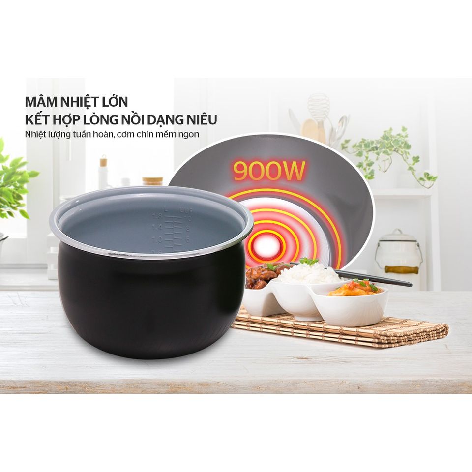 Nồi cơm điện SUNHOUSE MAMA 1.8L SHD8665G - Nấu cơm ngon, giữ ấm, thiết kế hiện đại, phù hợp cho 4-6 người dùng