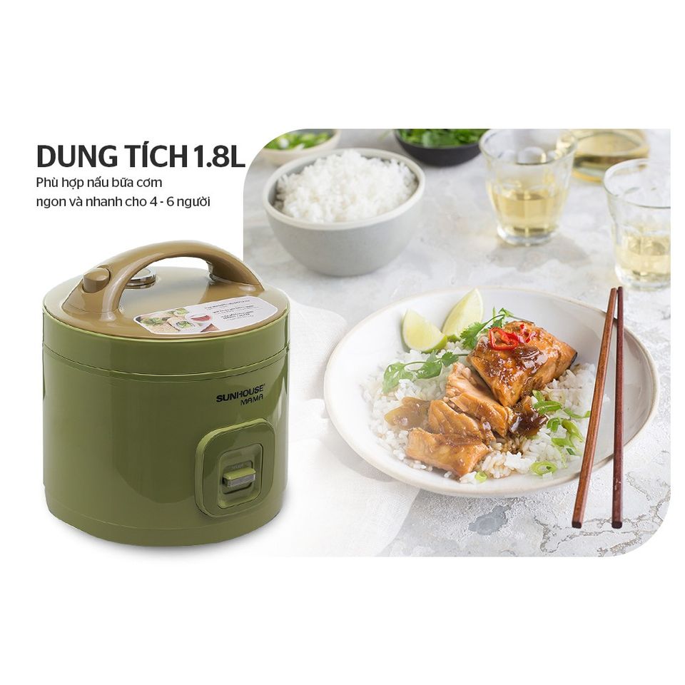 Nồi cơm điện SUNHOUSE MAMA 1.8L SHD8665G - Nấu cơm ngon, giữ ấm, thiết kế hiện đại, phù hợp cho 4-6 người dùng