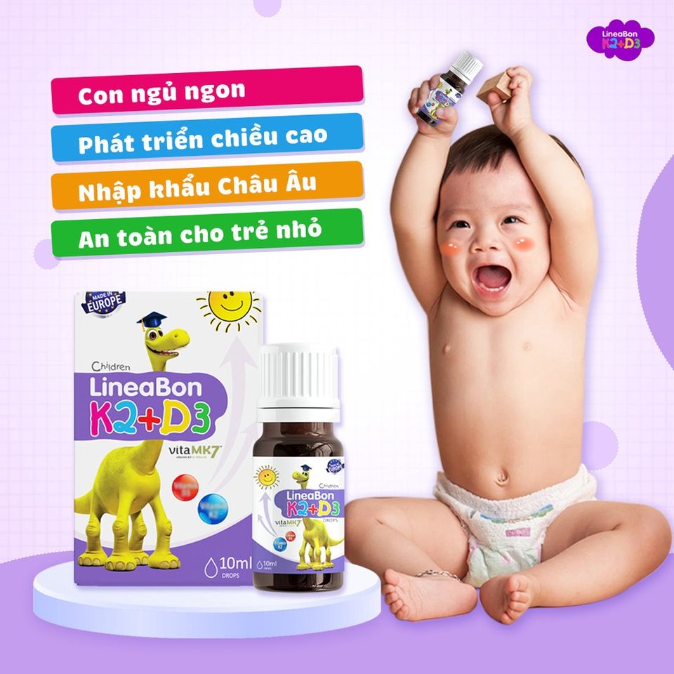 Vitamin D3 K2 LineaBon 10ml - Hỗ Trợ Cân Bằng Canxi, Tăng Cường Hệ Miễn Dịch, Vitamin D Chất Lượng Cao