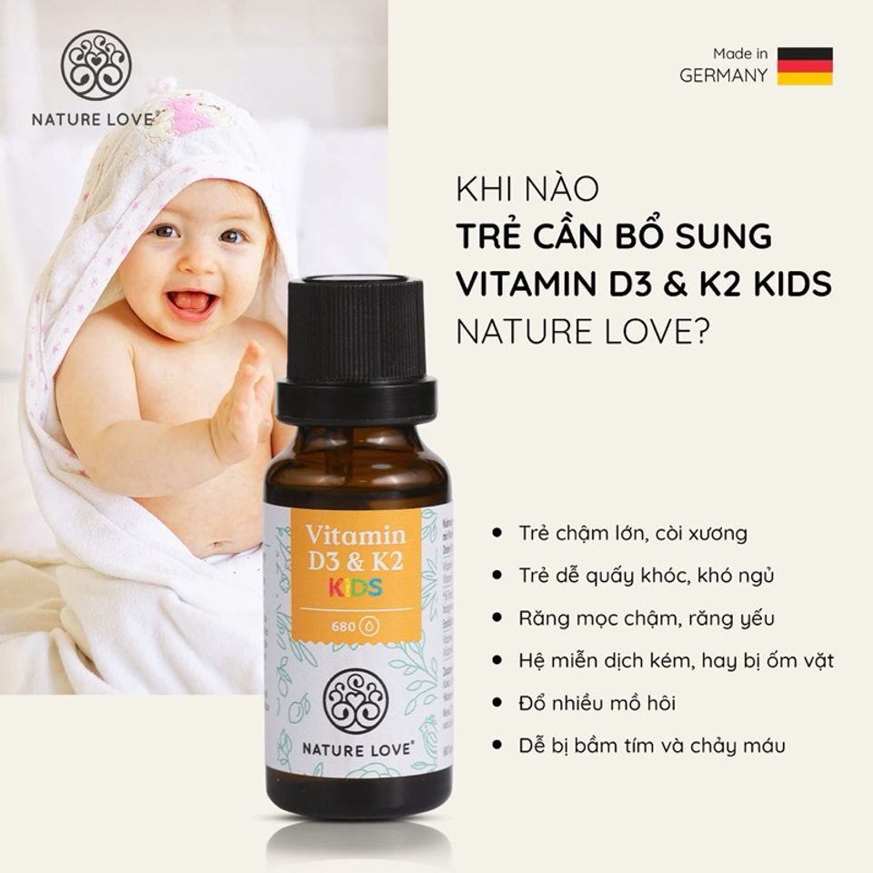 D3 K2 Kids Nature Love - Vitamin D3 K2 Tăng Cường Hệ Miễn Dịch và Phát Triển Xương Cho Trẻ Em - Sản Phẩm Được Tin Dùng Tại Đức