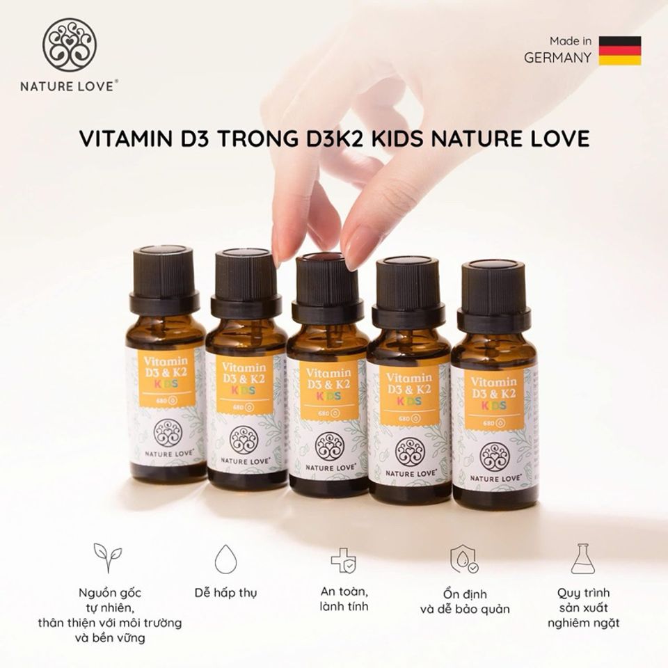 D3 K2 Kids Nature Love - Vitamin D3 K2 Tăng Cường Hệ Miễn Dịch và Phát Triển Xương Cho Trẻ Em - Sản Phẩm Được Tin Dùng Tại Đức