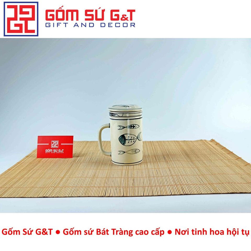 Cốc Lọc Trà Gốm Sứ Họa Tiết Xương Cá - Sang Trọng, Thẩm Mỹ, Quà Tặng Độc Đ đáo cho Người Yêu Trà