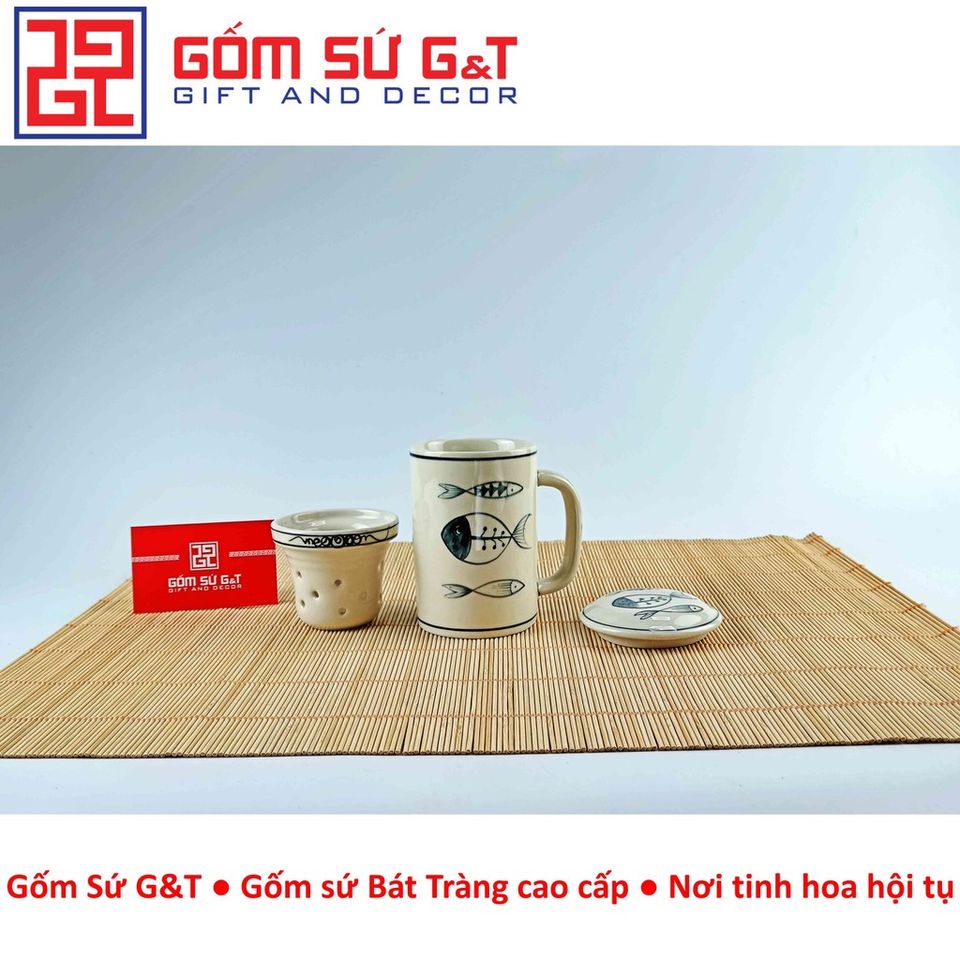 Cốc Lọc Trà Gốm Sứ Họa Tiết Xương Cá - Sang Trọng, Thẩm Mỹ, Quà Tặng Độc Đ đáo cho Người Yêu Trà