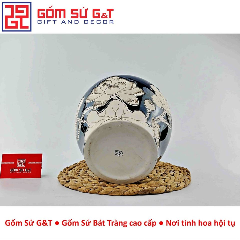 Lọ Hoa Men Hỏa Biến Dáng Vò Vẽ Sen Gốm Sứ G&T - Vật Phẩm Phong Thủy Tôn Vinh Không Gian Sống