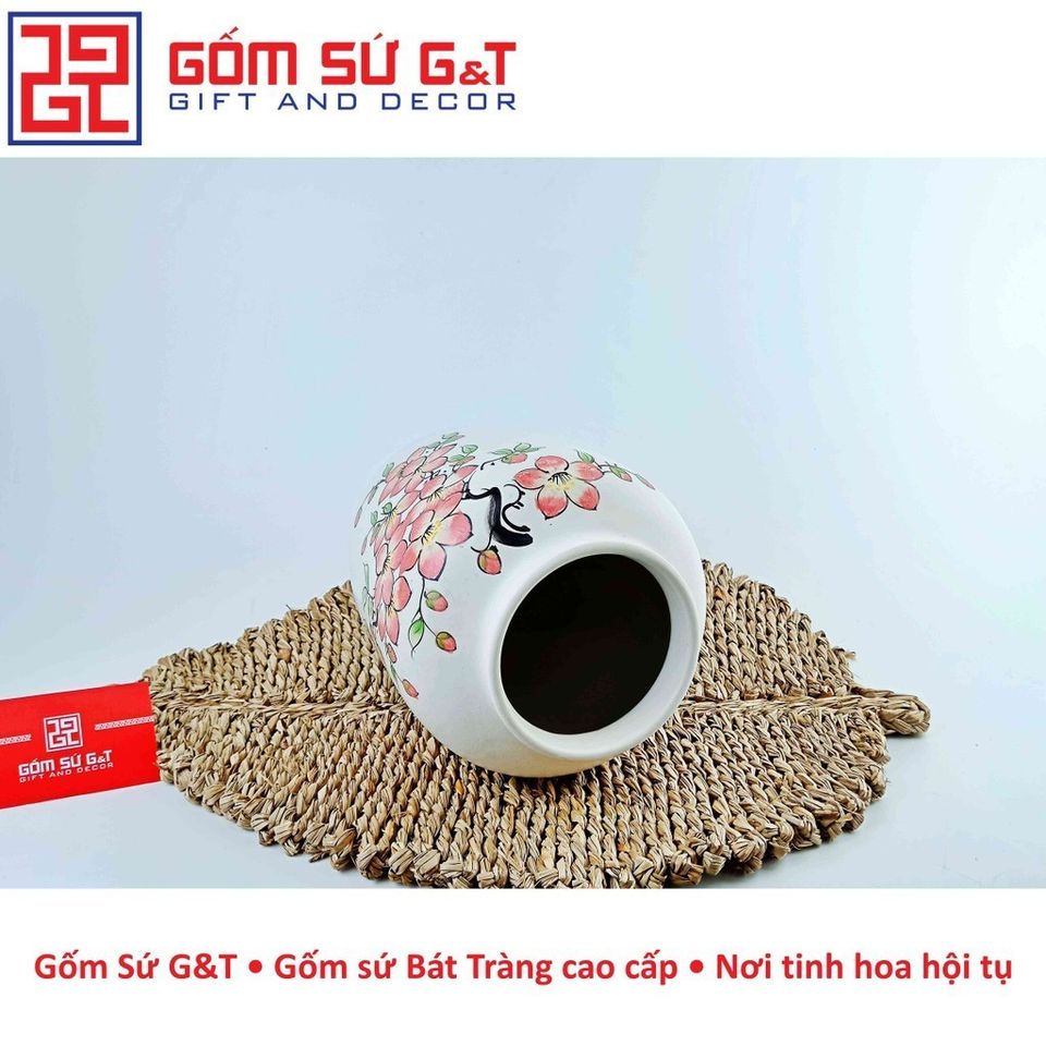 Lọ Hoa Đèn Lồng Gốm Sứ Vẽ Đào Hồng - Trang Trí Nhà Cửa Sang Trọng và Độc Đáo