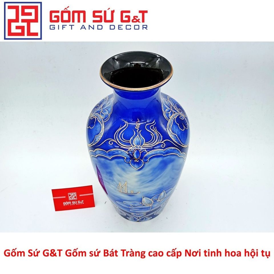 Lọ Hoa Nhị Cảnh Vẽ Vàng Kim 24K - Gốm Sứ Phong Thủy Cao Cấp Trang Trí Nội Thất