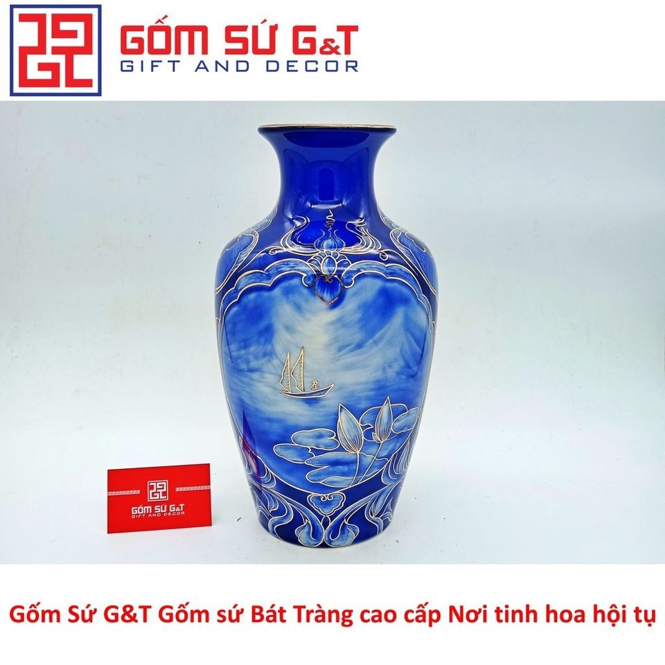Lọ Hoa Nhị Cảnh Vẽ Vàng Kim 24K - Gốm Sứ Phong Thủy Cao Cấp Trang Trí Nội Thất