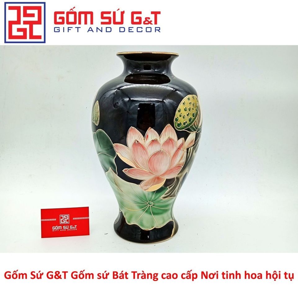 Lọ Hoa Sen Đài Vẽ Vàng Kim Gốm Sứ - Vật Phẩm Phong Thủy Sang Trọng, Quà Tặng Độc Đáo cho Nhà Cửa