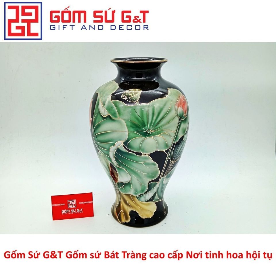 Lọ Hoa Sen Đài Vẽ Vàng Kim Gốm Sứ - Vật Phẩm Phong Thủy Sang Trọng, Quà Tặng Độc Đáo cho Nhà Cửa