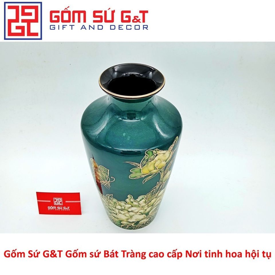 Lọ Hoa Vai Vuông Vẽ Sen Vàng Kim 24K Gốm Sứ - Vật Phẩm Phong Thủy Sang Trọng, Quà Tặng Ý Nghĩa