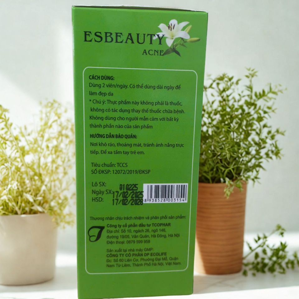 Viên Uống Esbeauty Acne - Giảm Nhờn, Ngừa Mụn, Phục Hồi Da Khỏe & Sáng - Giải Pháp Cho Da Dầu, Mụn Ẩn, Làm Đẹp Từ Bên Trong