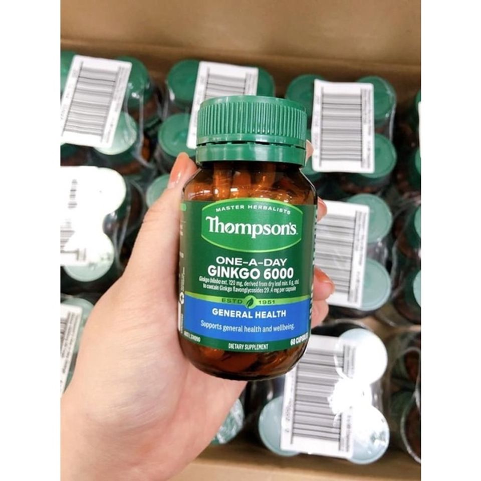 Viên bổ não Ginkgo 6000mg Thompson's Úc 60 viên - Hỗ trợ trí nhớ, giảm căng thẳng, cải thiện tuần hoàn máu tự nhiên.