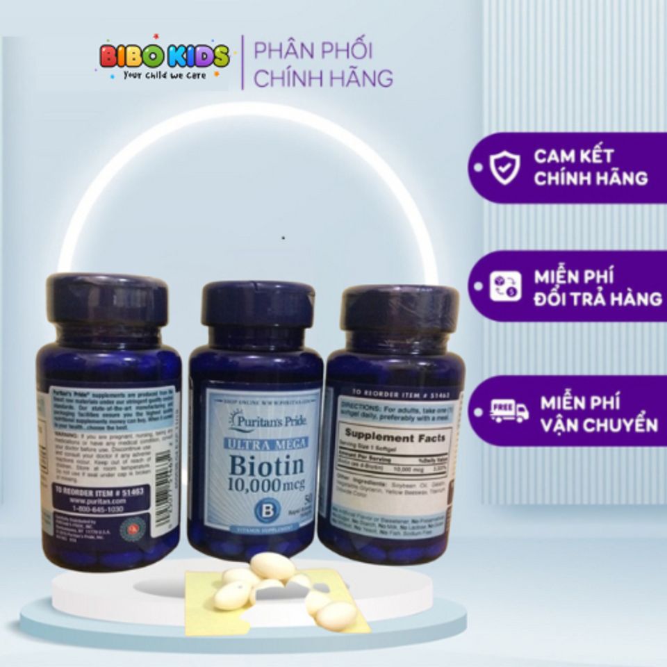 Viên Uống Hỗ Trợ Mọc Tóc Puritan’s Pride Ultra Mega Biotin 10000mcg Lọ 100 Viên