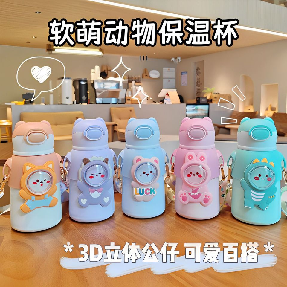 Bình Nước Giữ Nhiệt 520ml Có Dây Đeo Chéo Dễ Thương - Giữ Nước Nóng Lạnh Lâu, Phong Cách Thời Trang, Chất Liệu Cao Cấp