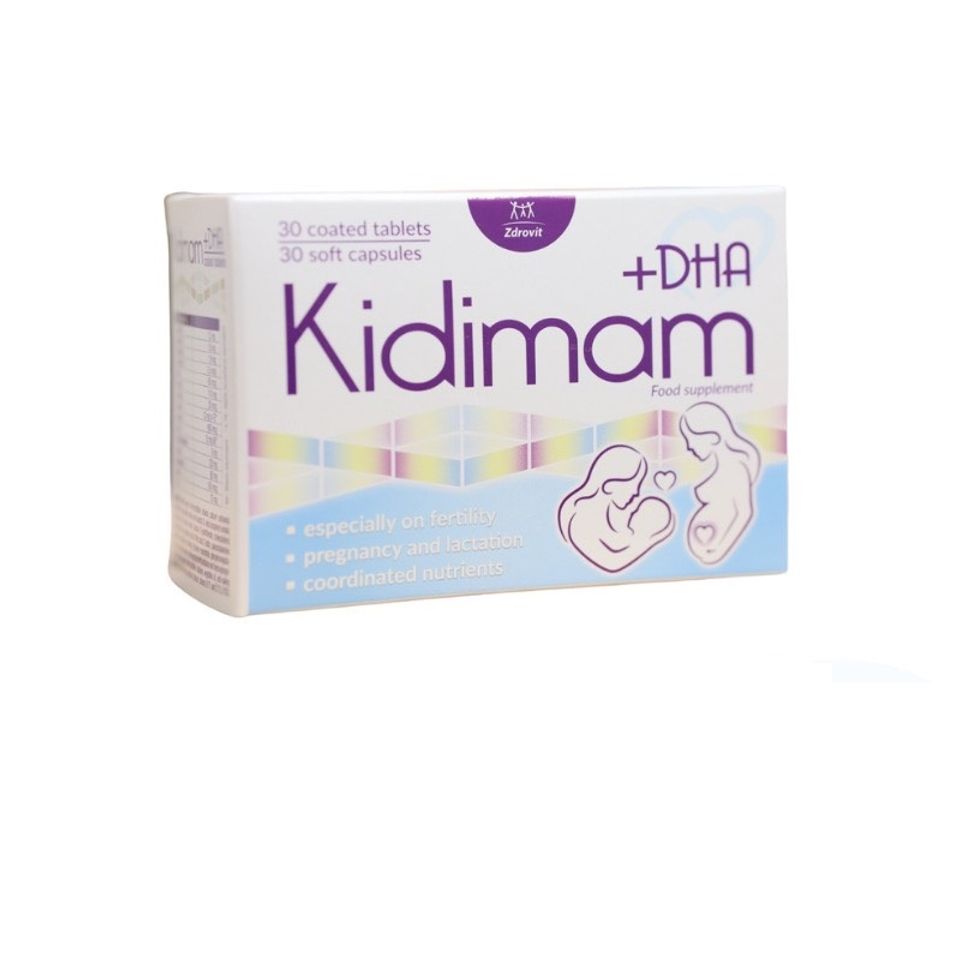 Vitamin Tổng Hợp Kidimam + DHA cho Bà Bầu - Bổ Sung Dinh Dưỡng Toàn Diện - Hộp 60 Viên Giúp Tăng Cường Sức Khỏe Mẹ và Bé