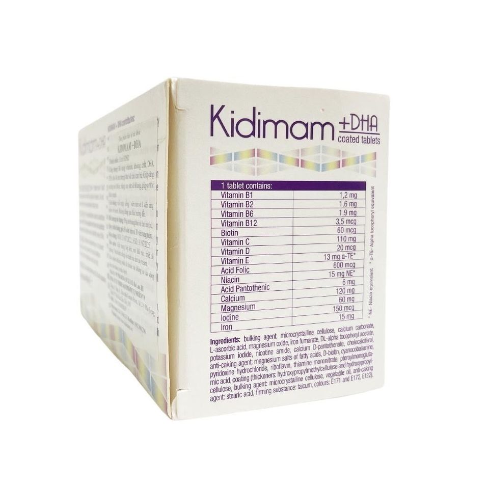 Vitamin Tổng Hợp Kidimam + DHA cho Bà Bầu - Bổ Sung Dinh Dưỡng Toàn Diện - Hộp 60 Viên Giúp Tăng Cường Sức Khỏe Mẹ và Bé