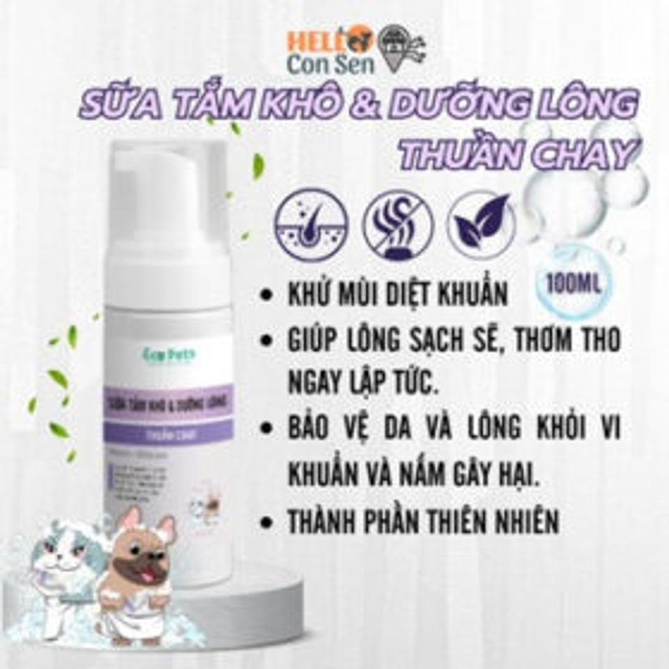Sữa Tắm Khô cho Mèo Ecopets 100ml - Diệt Khuẩn, Khử Mùi, Dưỡng Lông Mềm Mượt, Không Cần Nước, Tiện Lợi và An Toàn cho Thú Cưng