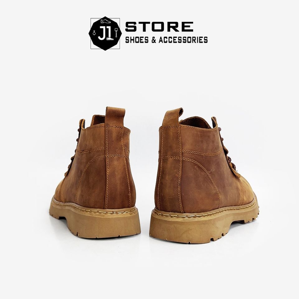 Giày Boot Nam Crazy Horse Da Sáp Cổ Lửng - Thời Trang Đường Phố - Đế Cao Su Siêu Nhẹ - Phong Cách Độc Đáo và Cá Tính