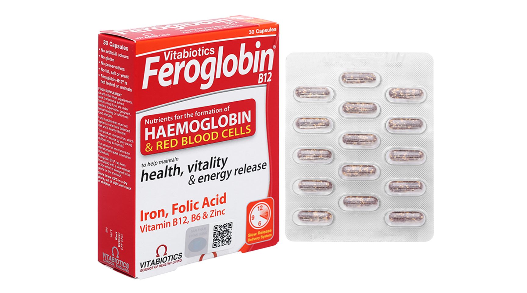 Viên nang FEROGLOBIN B12 Hỗ Trợ Tăng Khả Năng Tạo Máu - Sắt Bổ Máu Hộp 30 Viên từ Vitabiotics, Xuất Xứ Anh Quốc