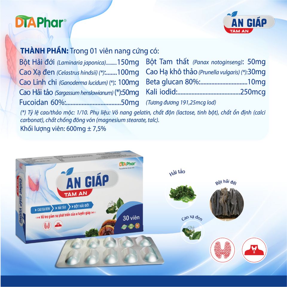 Viên uống An Giáp Tâm An - Hỗ trợ giảm nguy cơ bướu cổ lành tính Hộp 30 viên