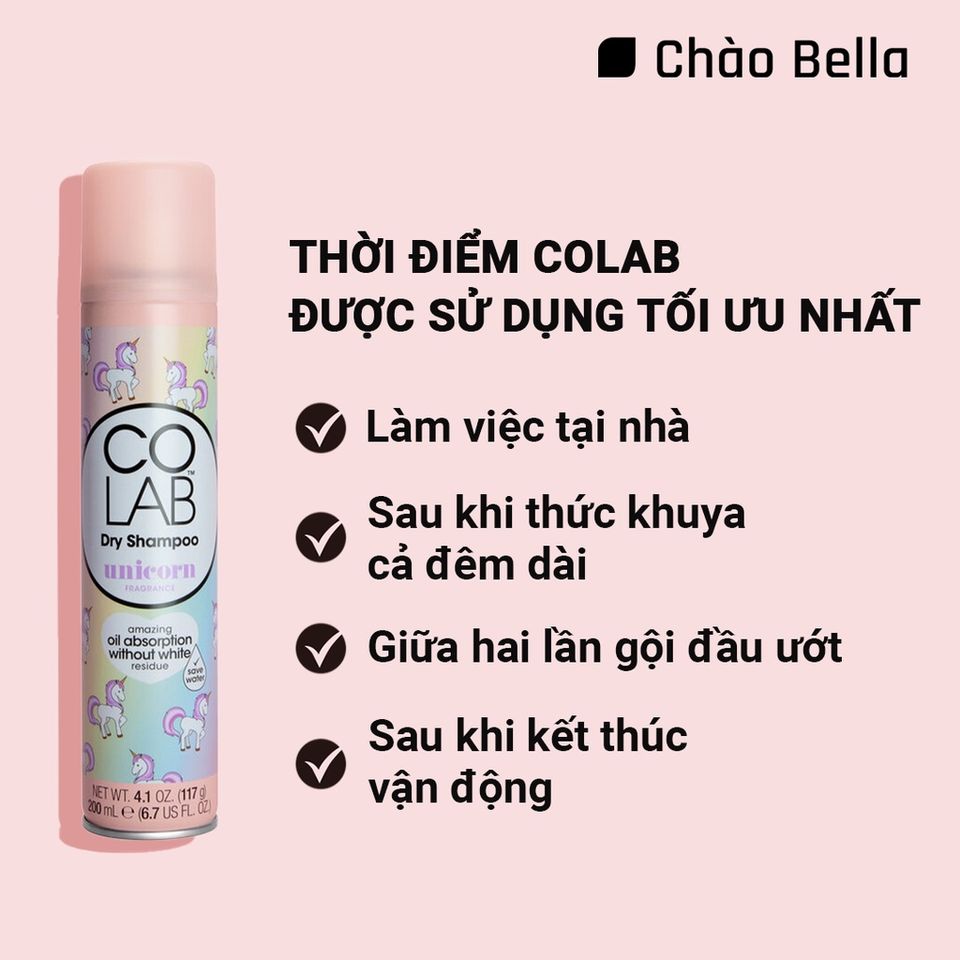 Combo 2 Dầu Gội Khô Colab Hương Unicorn 200ml & Original 50ml - Làm Sạch Tóc Nhanh Chóng, Bồng Bềnh Trong 5 Giây, An Toàn Cho Tóc