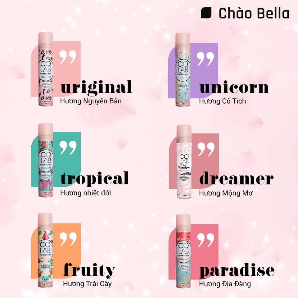 Combo 2 Dầu Gội Khô Colab Hương Unicorn 200ml & Original 50ml - Làm Sạch Tóc Nhanh Chóng, Bồng Bềnh Trong 5 Giây, An Toàn Cho Tóc