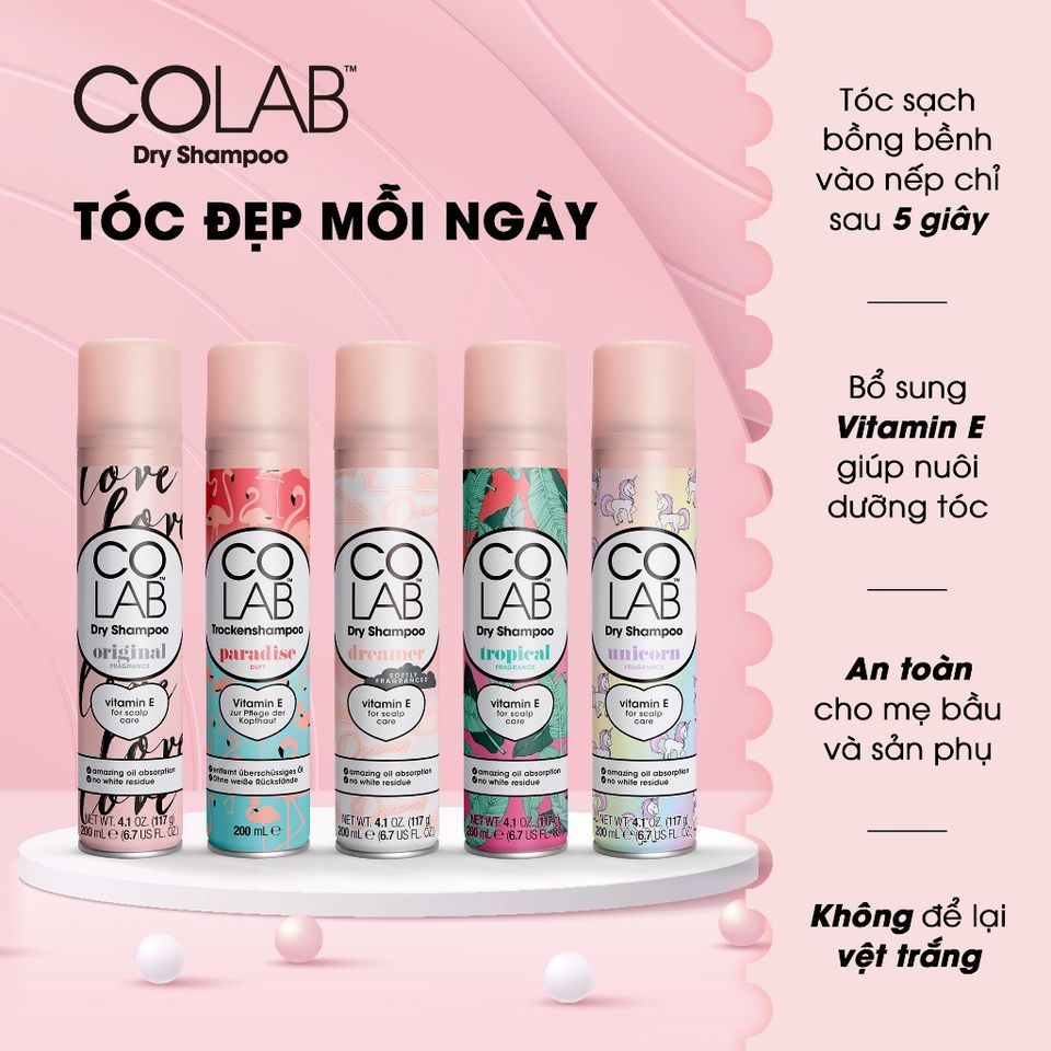 Combo 2 chai dầu gội khô Colab 50ml + 200ml - Loại bỏ dầu thừa, tóc sạch sẽ, bồng bềnh và thơm lâu, dễ tạo kiểu