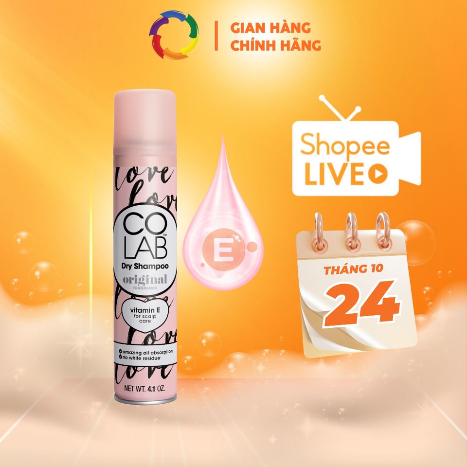 Dầu Gội Khô Colab Original 200ml - Tóc Sạch Bồng Bềnh, Khử Mùi Tức Thì, Hương Dịu Dàng, Tiện Lợi Cho Ngày Bận Rộn
