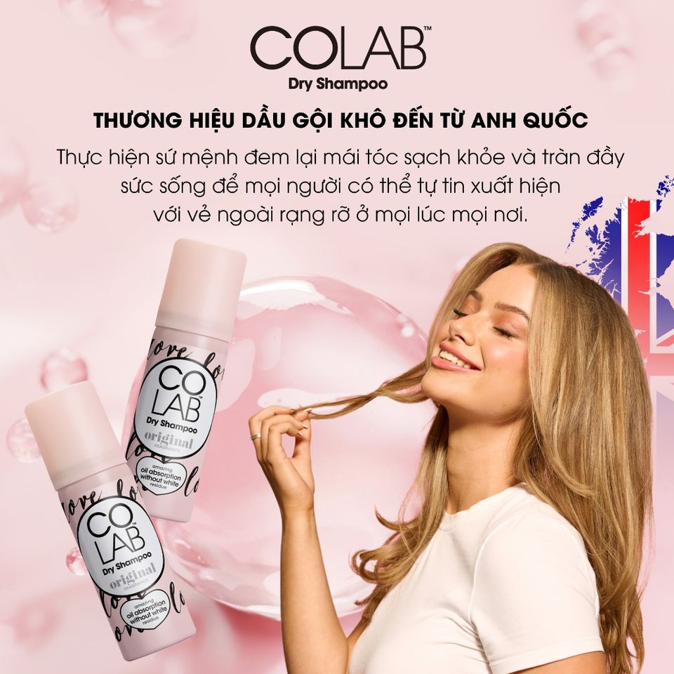 Dầu Gội Khô Colab Mini Original 50ml - Tóc Sạch Bồng Bềnh, Quick Fix Hiệu Quả Chỉ Sau 5 Giây, Hương Cam Bergamot và Hoa Hồng