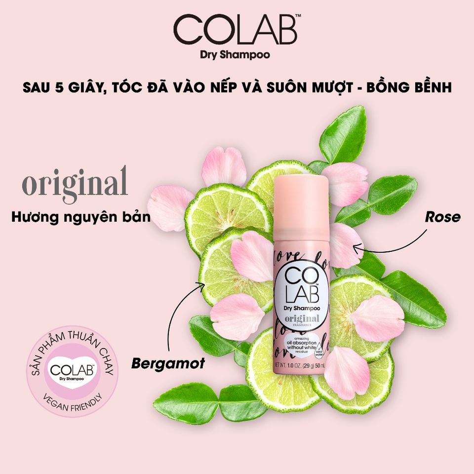 Dầu Gội Khô Colab Mini 50ml - Dầu gội du lịch, làm sạch tóc bồng bềnh chỉ trong 5 giây, không để lại vệt trắng, mùi hương lâu.
