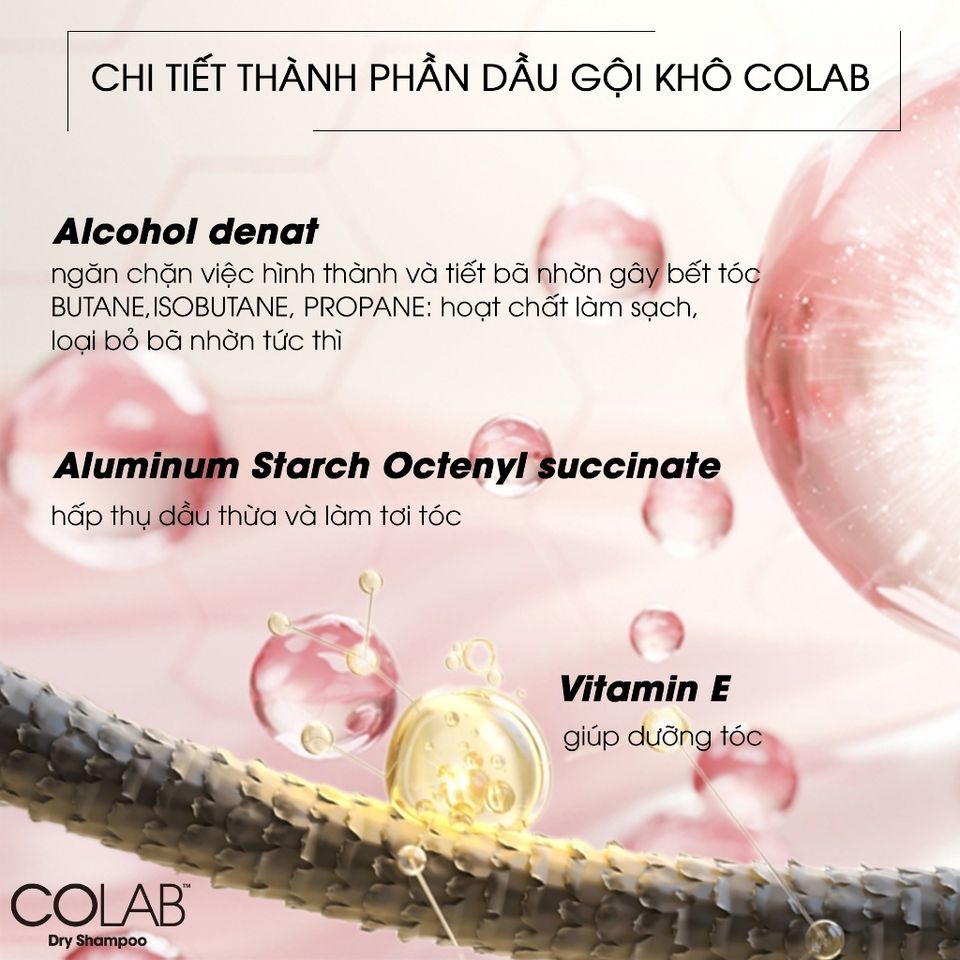 Dầu Gội Khô Colab Mini 50ml - Dầu gội du lịch, làm sạch tóc bồng bềnh chỉ trong 5 giây, không để lại vệt trắng, mùi hương lâu.